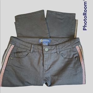 Women’s Democracy Brown Capri Jeans with Pink & Tan Stripes - 6